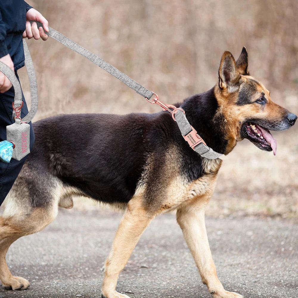 Hond Uitlaatset Gepersonaliseerd – Complete Honden Set met Halsband, Lijn en Poepzakhouder met Naam