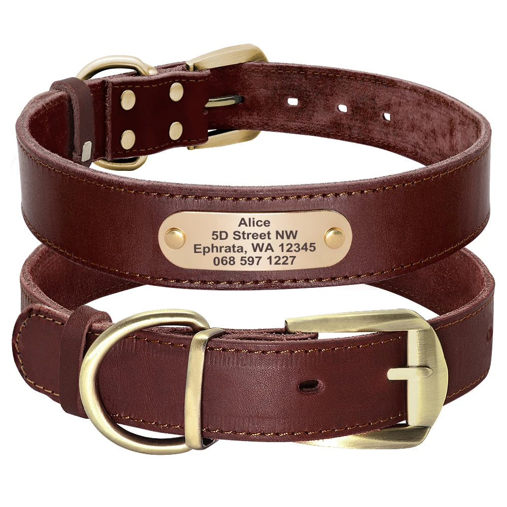 Hond Halsband Leer Gepersonaliseerd – Brede en Verstelbare Leren Hondenhalsband met Naam