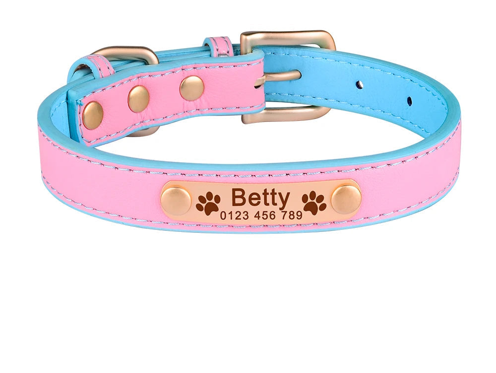 Hond Halsband Leer Dun – Gepersonaliseerde en Verstelbare Hondenhalsband met Naamplaat