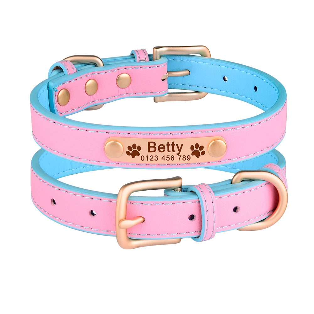 Hond Halsband Leer Dun – Gepersonaliseerde en Verstelbare Hondenhalsband met Naamplaat
