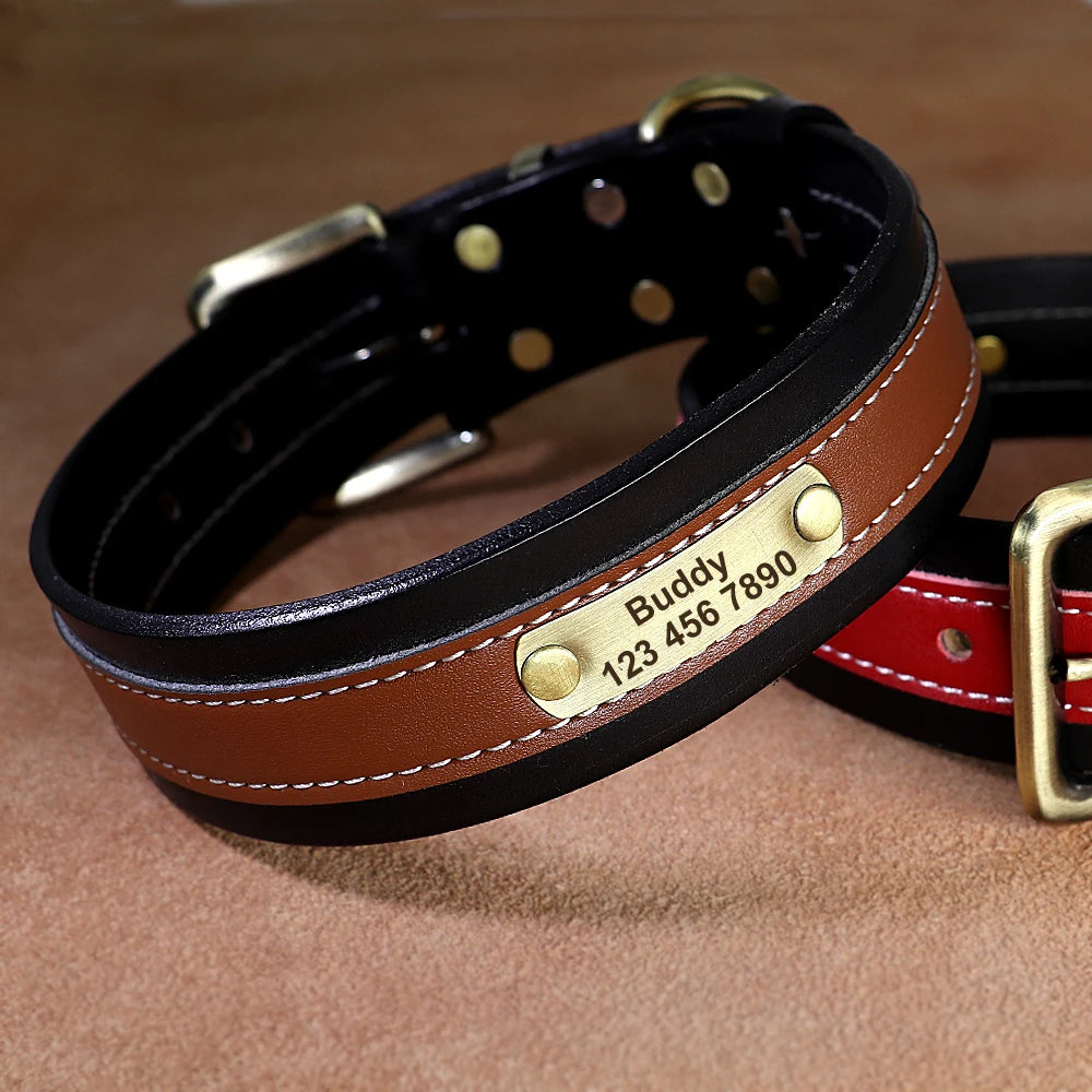 Hond Halsband Leer Zacht – Luxe en Gepersonaliseerde Hondenhalsband met Naam voor Grote Honden