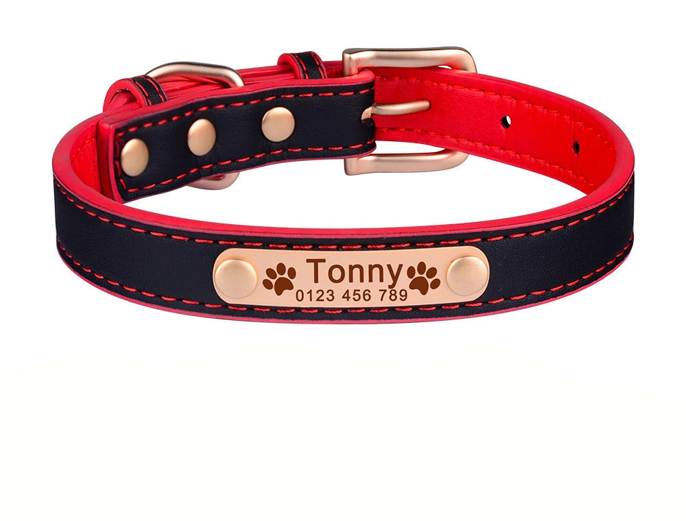 Hond Halsband Leer Dun – Gepersonaliseerde en Verstelbare Hondenhalsband met Naamplaat