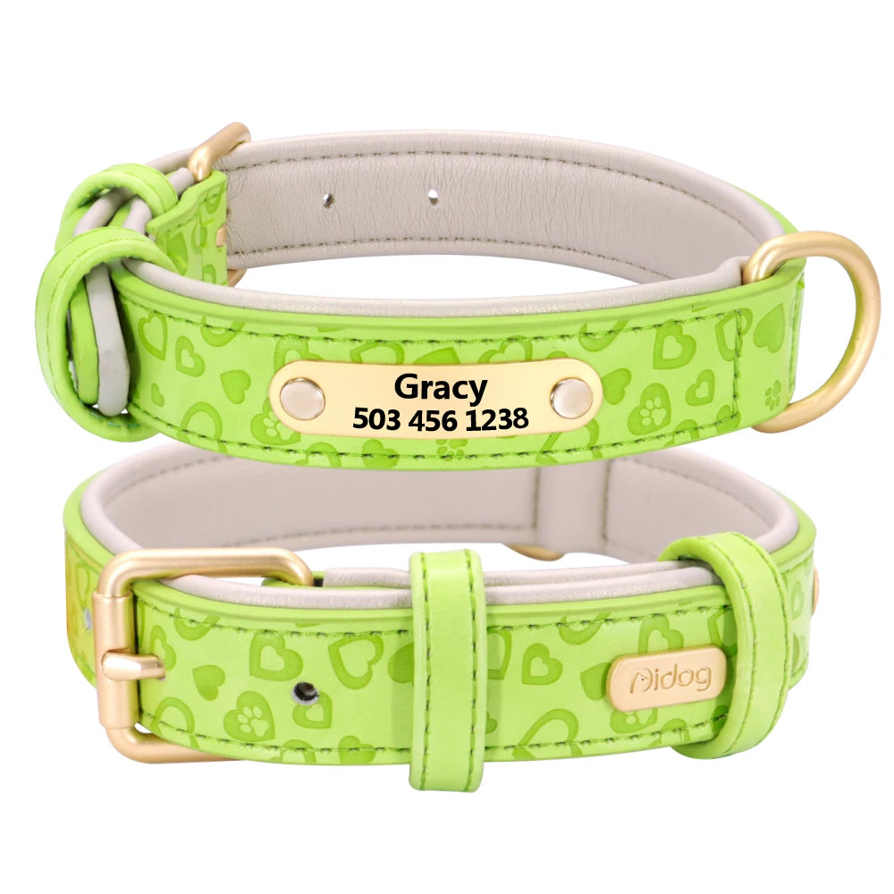 Gepersonaliseerde Leren Halsband met Hartjes – Liefdevolle Stijl & Veiligheid