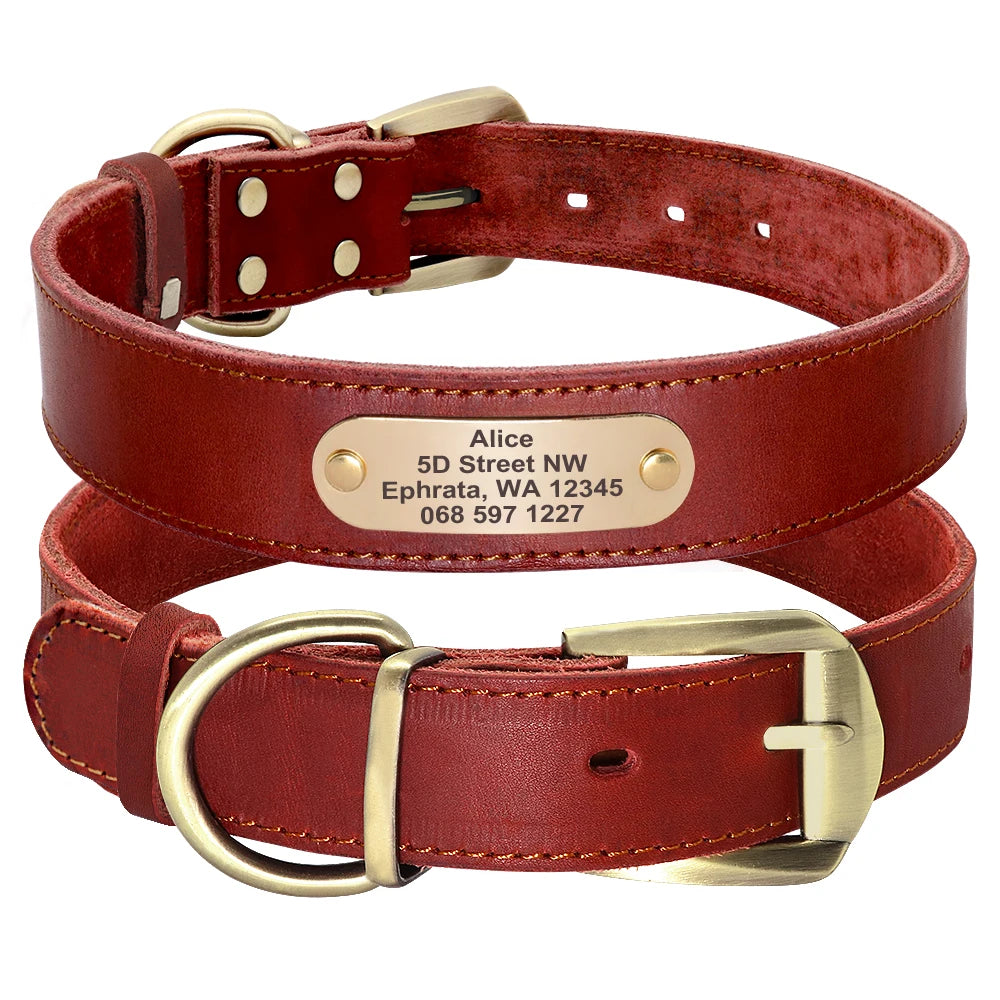 Hond Halsband Leer Gepersonaliseerd – Brede en Verstelbare Leren Hondenhalsband met Naam