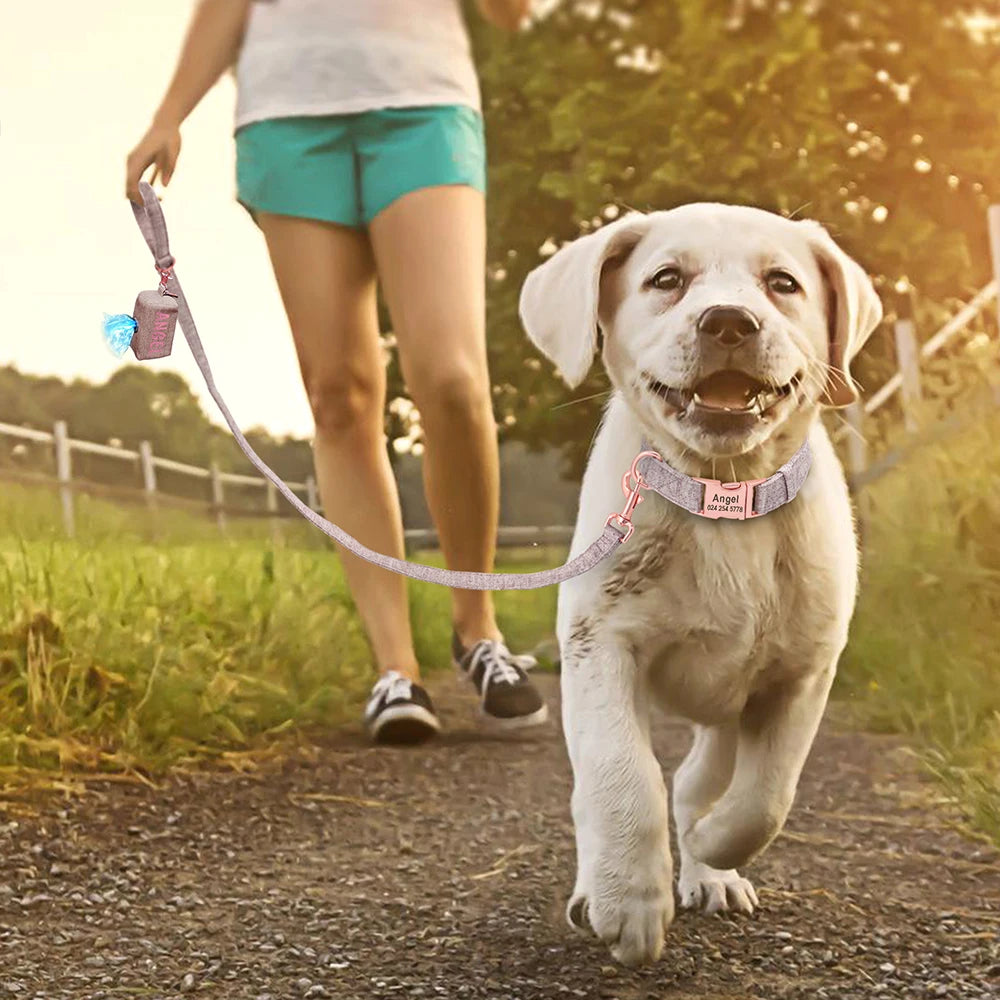Hond Uitlaatset Gepersonaliseerd – Complete Honden Set met Halsband, Lijn en Poepzakhouder met Naam