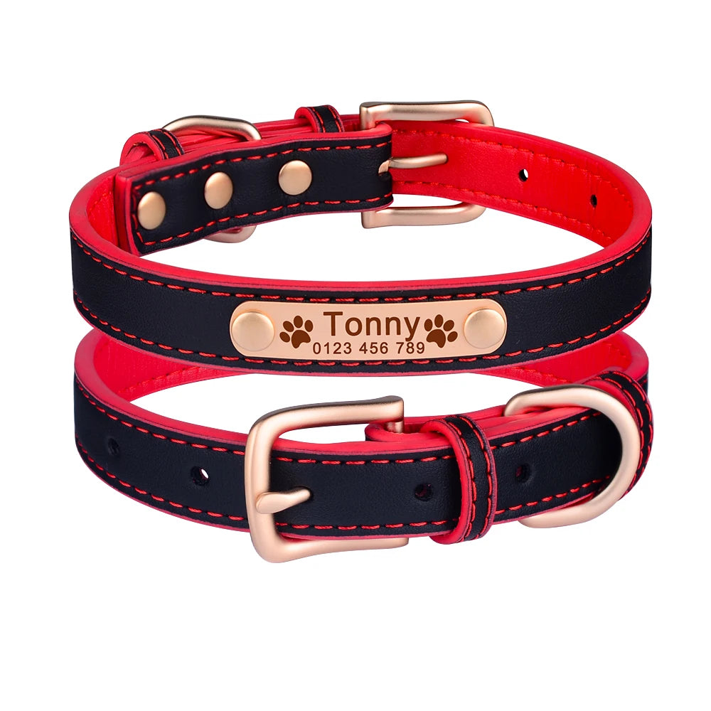 Hond Halsband Leer Dun – Gepersonaliseerde en Verstelbare Hondenhalsband met Naamplaat