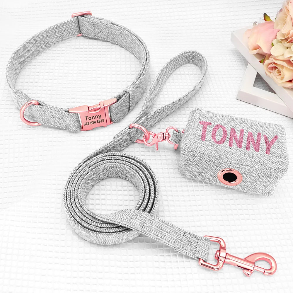 Hond Uitlaatset Gepersonaliseerd – Complete Honden Set met Halsband, Lijn en Poepzakhouder met Naam