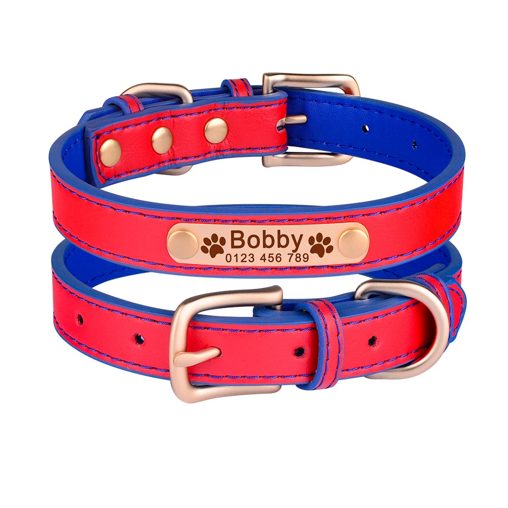 Hond Halsband Leer Dun – Gepersonaliseerde en Verstelbare Hondenhalsband met Naamplaat