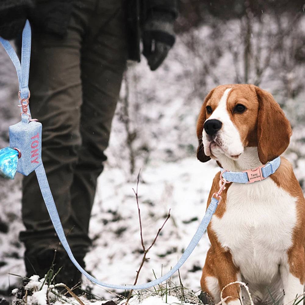 Hond Uitlaatset Gepersonaliseerd – Complete Honden Set met Halsband, Lijn en Poepzakhouder met Naam
