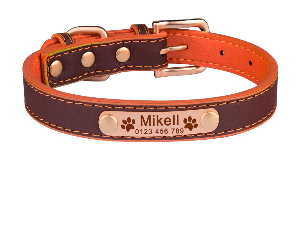 Hond Halsband Leer Dun – Gepersonaliseerde en Verstelbare Hondenhalsband met Naamplaat