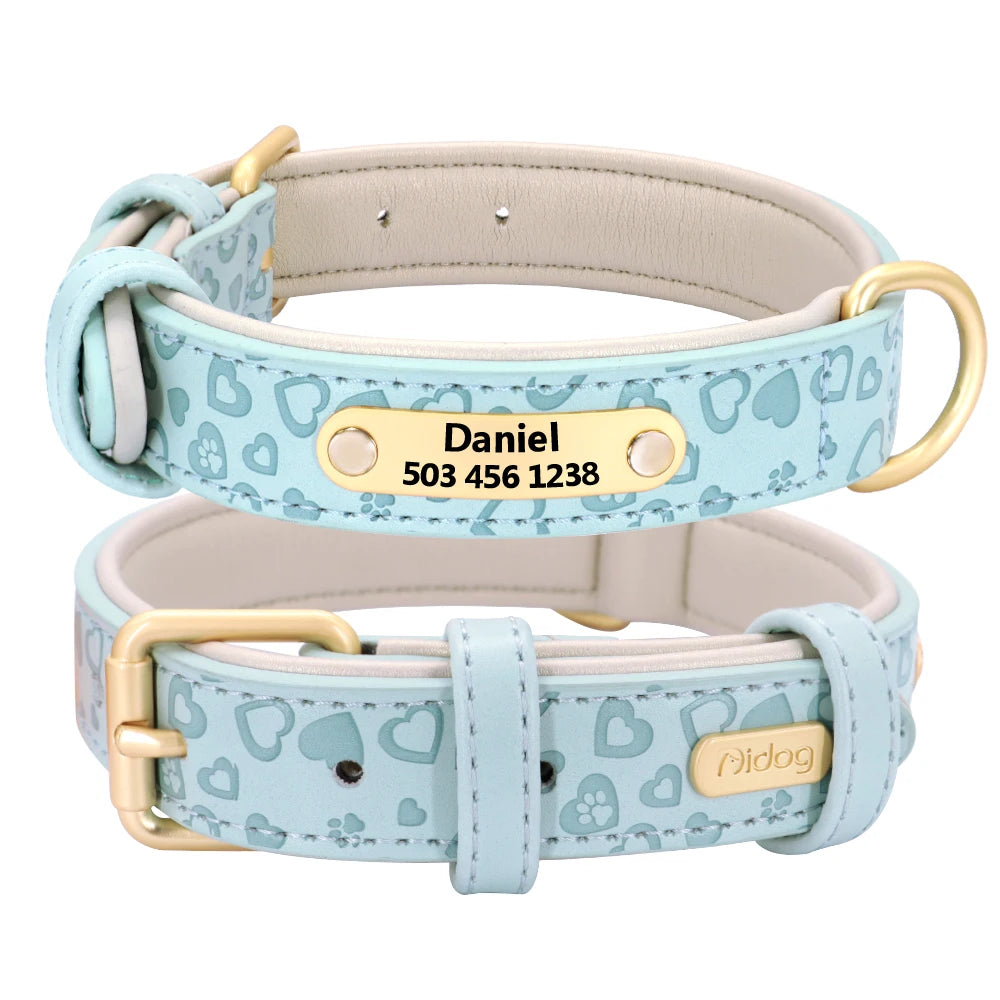 Gepersonaliseerde Leren Halsband met Hartjes – Liefdevolle Stijl & Veiligheid