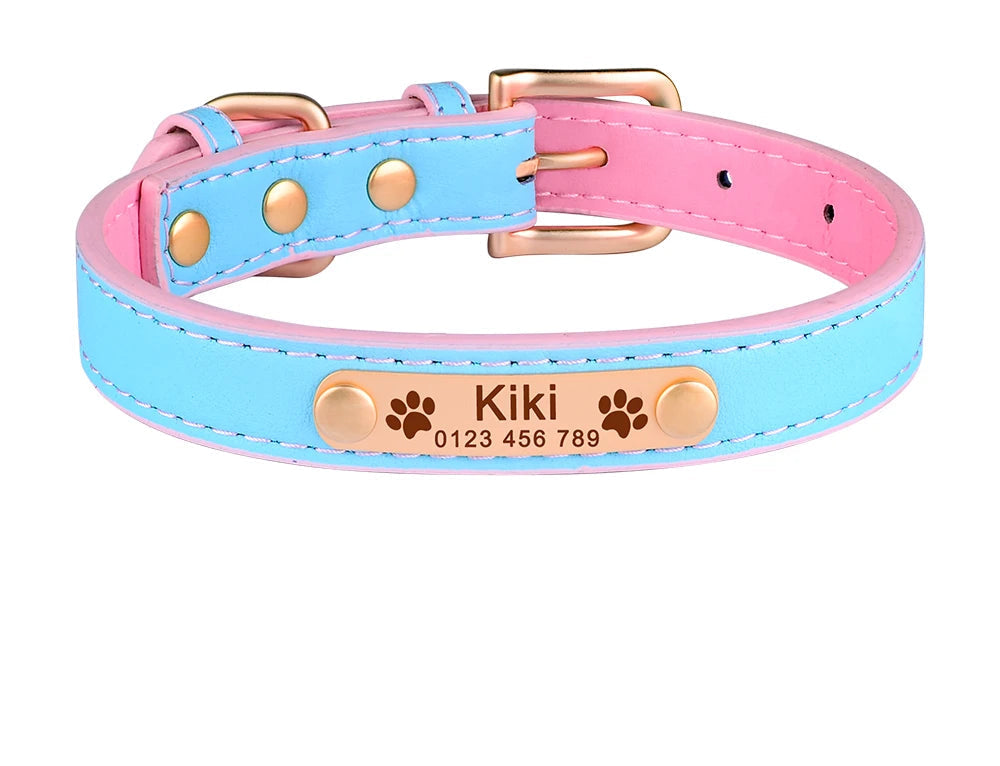 Hond Halsband Leer Dun – Gepersonaliseerde en Verstelbare Hondenhalsband met Naamplaat