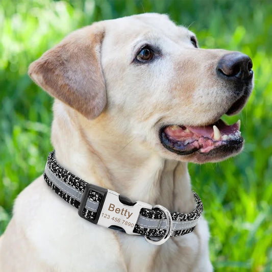 Hond Halsband Reflecterend – Gepersonaliseerde en Verstelbare Hondenhalsband met Naam en Zichtbaarheid