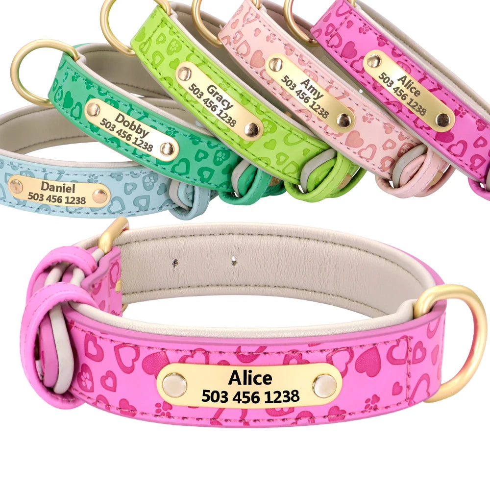 Gepersonaliseerde Leren Halsband met Hartjes – Liefdevolle Stijl & Veiligheid