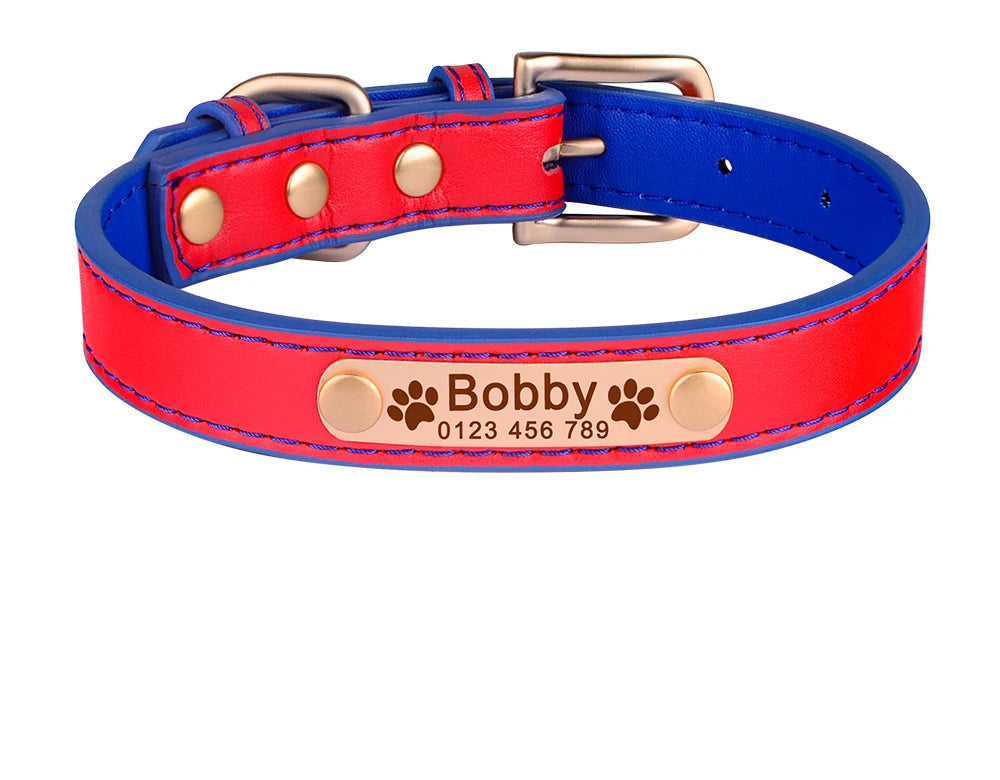 Hond Halsband Leer Dun – Gepersonaliseerde en Verstelbare Hondenhalsband met Naamplaat