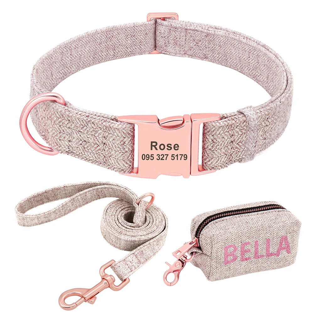 Hond Uitlaatset Gepersonaliseerd – Complete Honden Set met Halsband, Lijn en Poepzakhouder met Naam