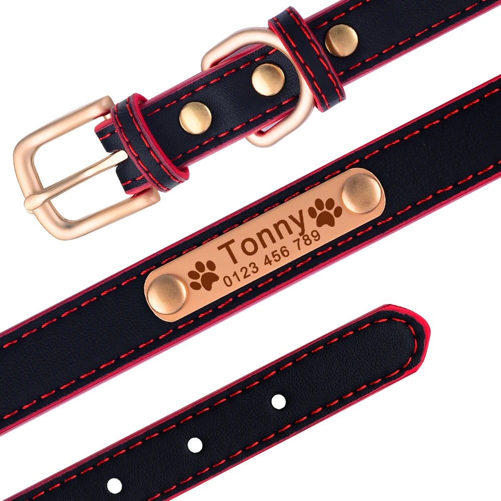 Hond Halsband Leer Dun – Gepersonaliseerde en Verstelbare Hondenhalsband met Naamplaat
