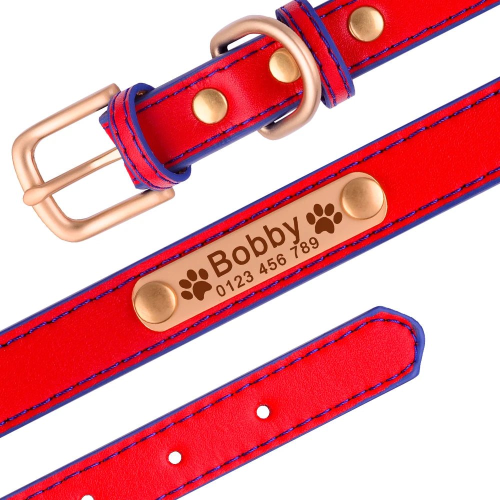 Hond Halsband Leer Dun – Gepersonaliseerde en Verstelbare Hondenhalsband met Naamplaat