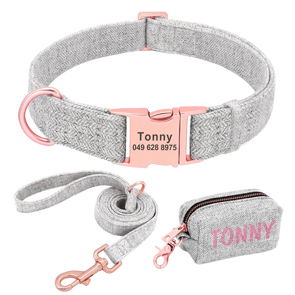 Hond Uitlaatset Gepersonaliseerd – Complete Honden Set met Halsband, Lijn en Poepzakhouder met Naam