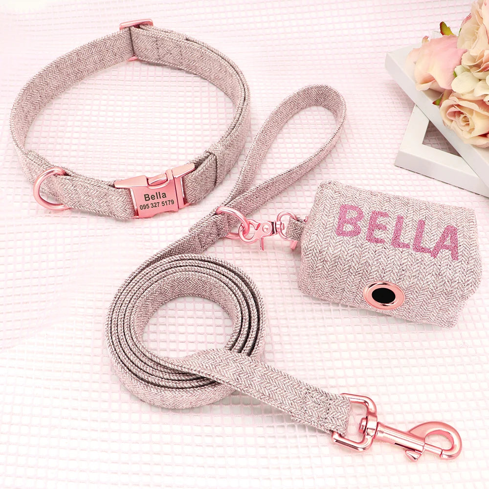 Hond Uitlaatset Gepersonaliseerd – Complete Honden Set met Halsband, Lijn en Poepzakhouder met Naam