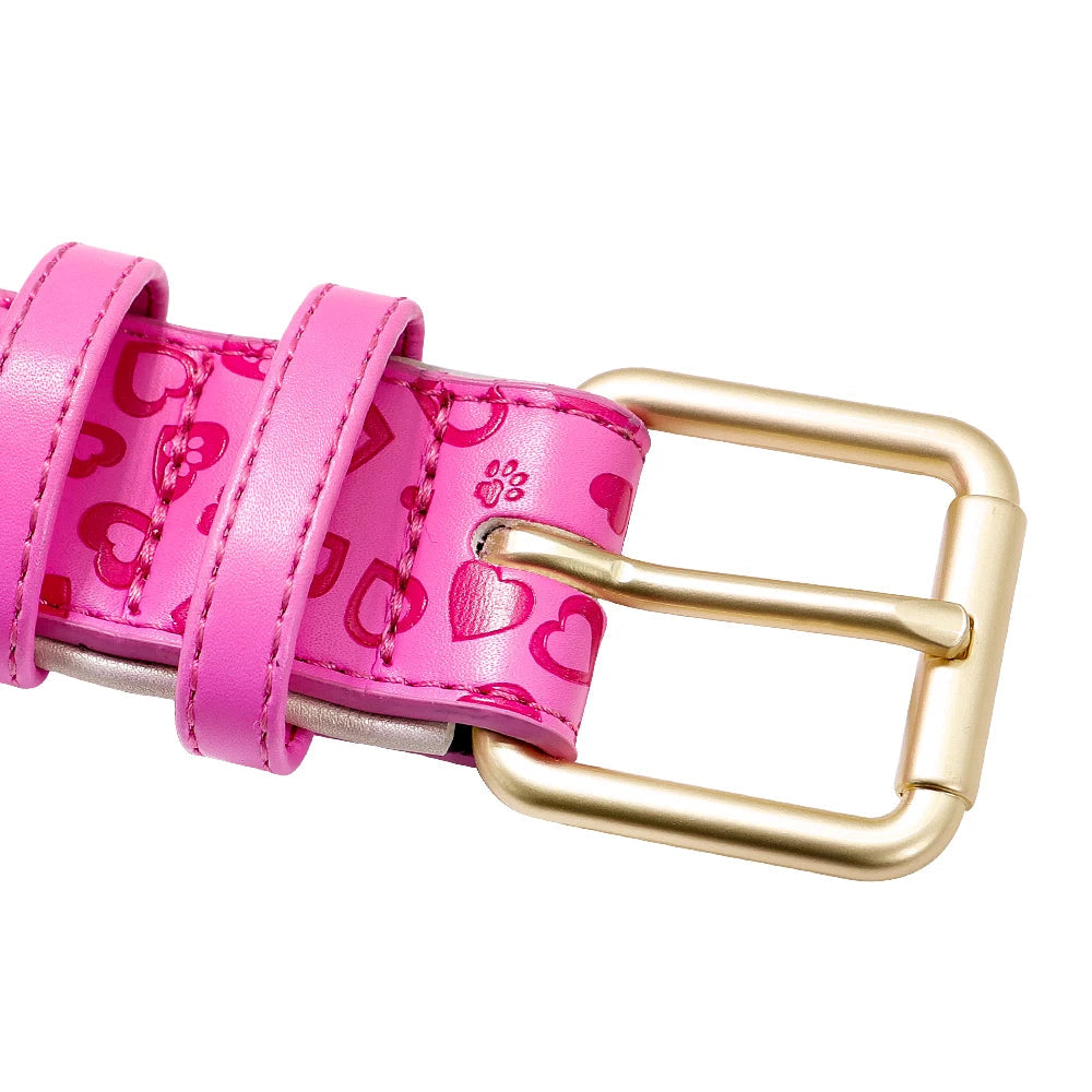 Gepersonaliseerde Leren Halsband met Hartjes – Liefdevolle Stijl & Veiligheid