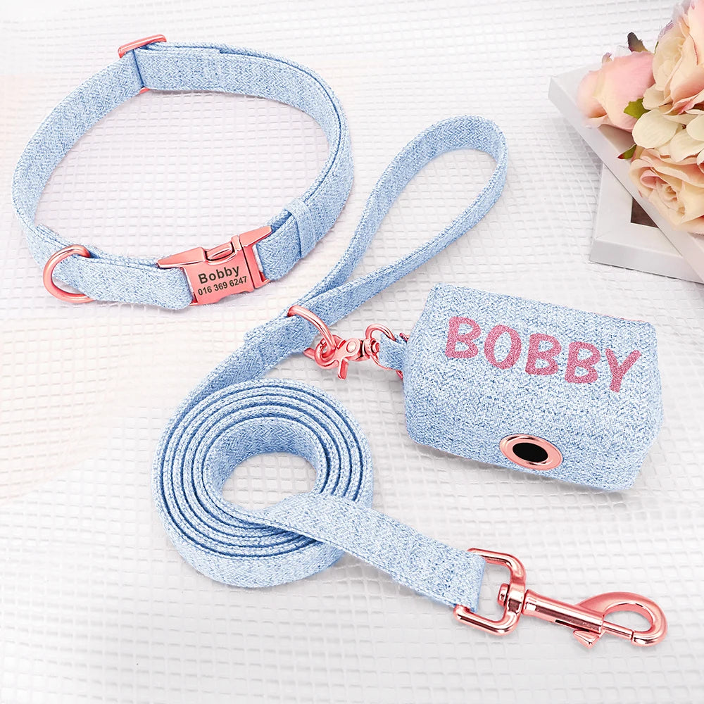 Hond Uitlaatset Gepersonaliseerd – Complete Honden Set met Halsband, Lijn en Poepzakhouder met Naam
