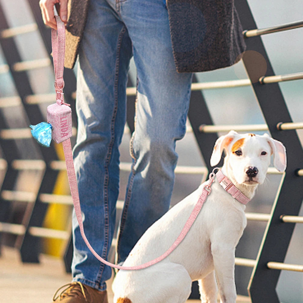 Hond Uitlaatset Gepersonaliseerd – Complete Honden Set met Halsband, Lijn en Poepzakhouder met Naam