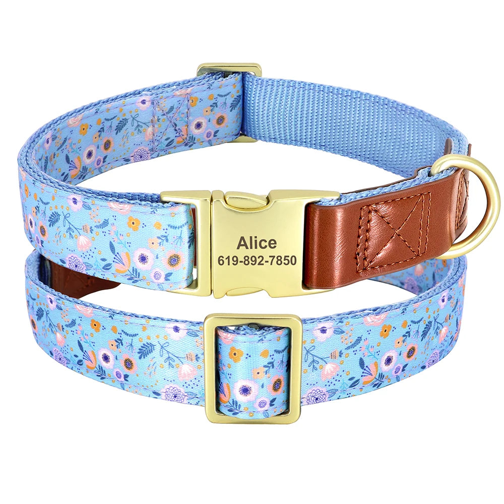 Mooie Gepersonaliseerde Halsband met Bloemenprint – Stijl en Veiligheid voor Jouw Hond
