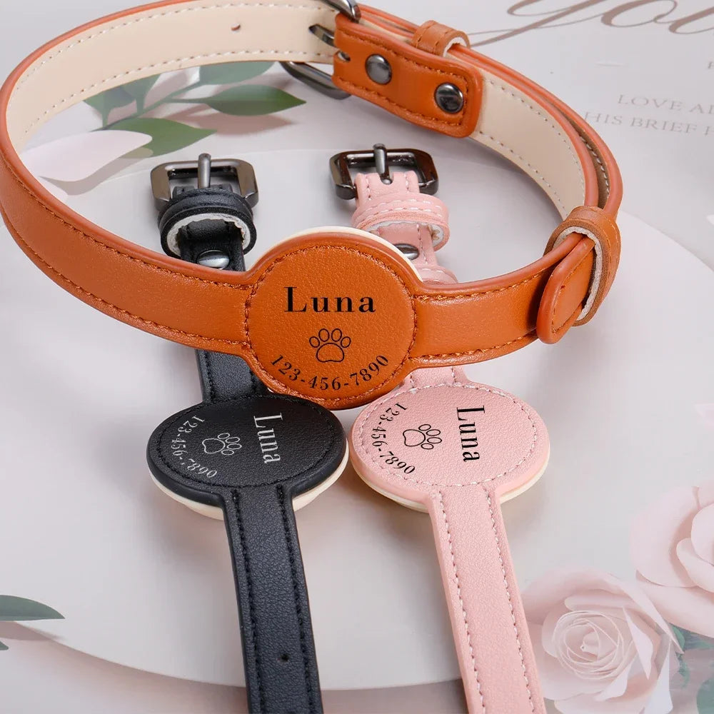 Hondenhalsband Gepersonaliseerd Leer voor AirTag – Veilig & Stijlvol
