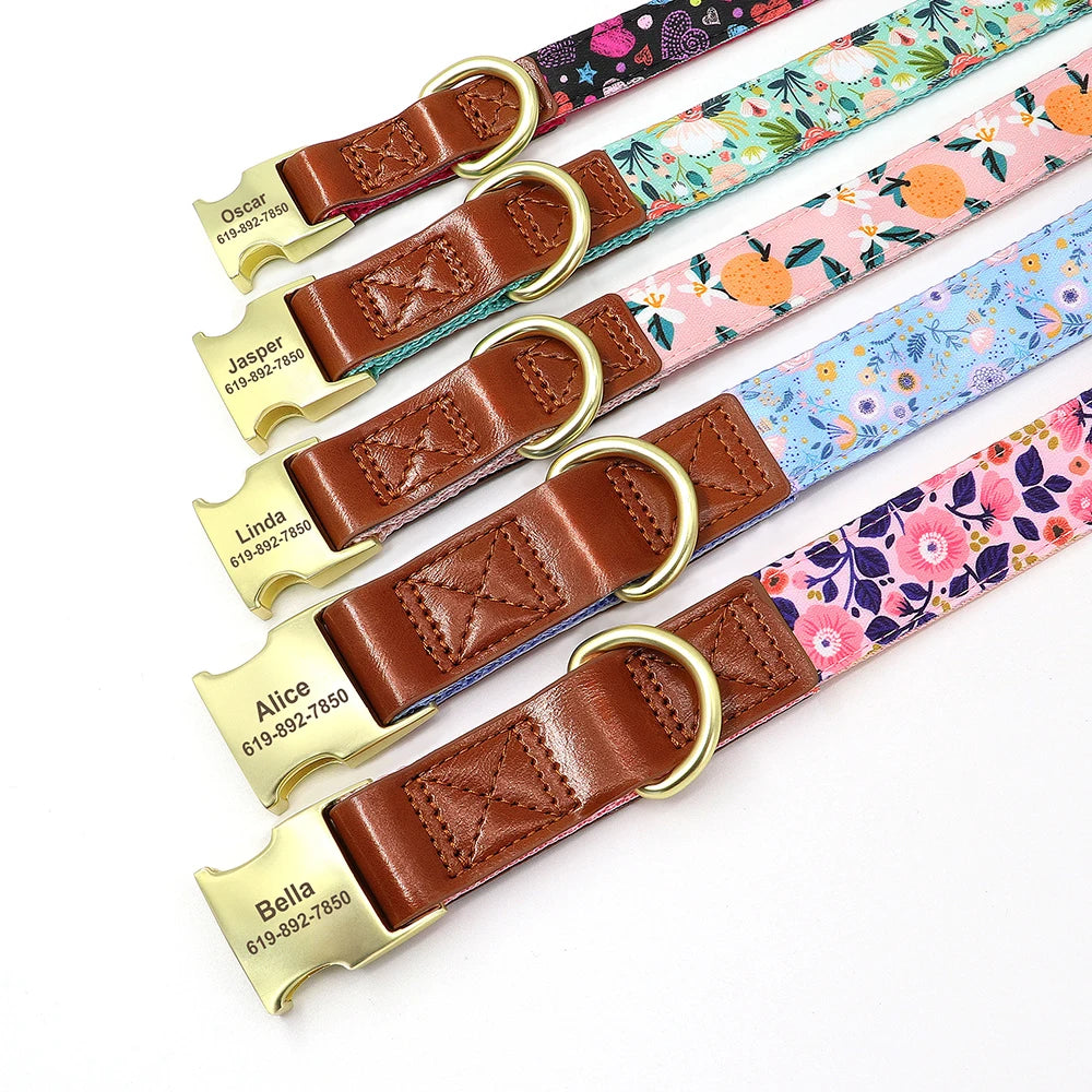 Mooie Gepersonaliseerde Halsband met Bloemenprint – Stijl en Veiligheid voor Jouw Hond