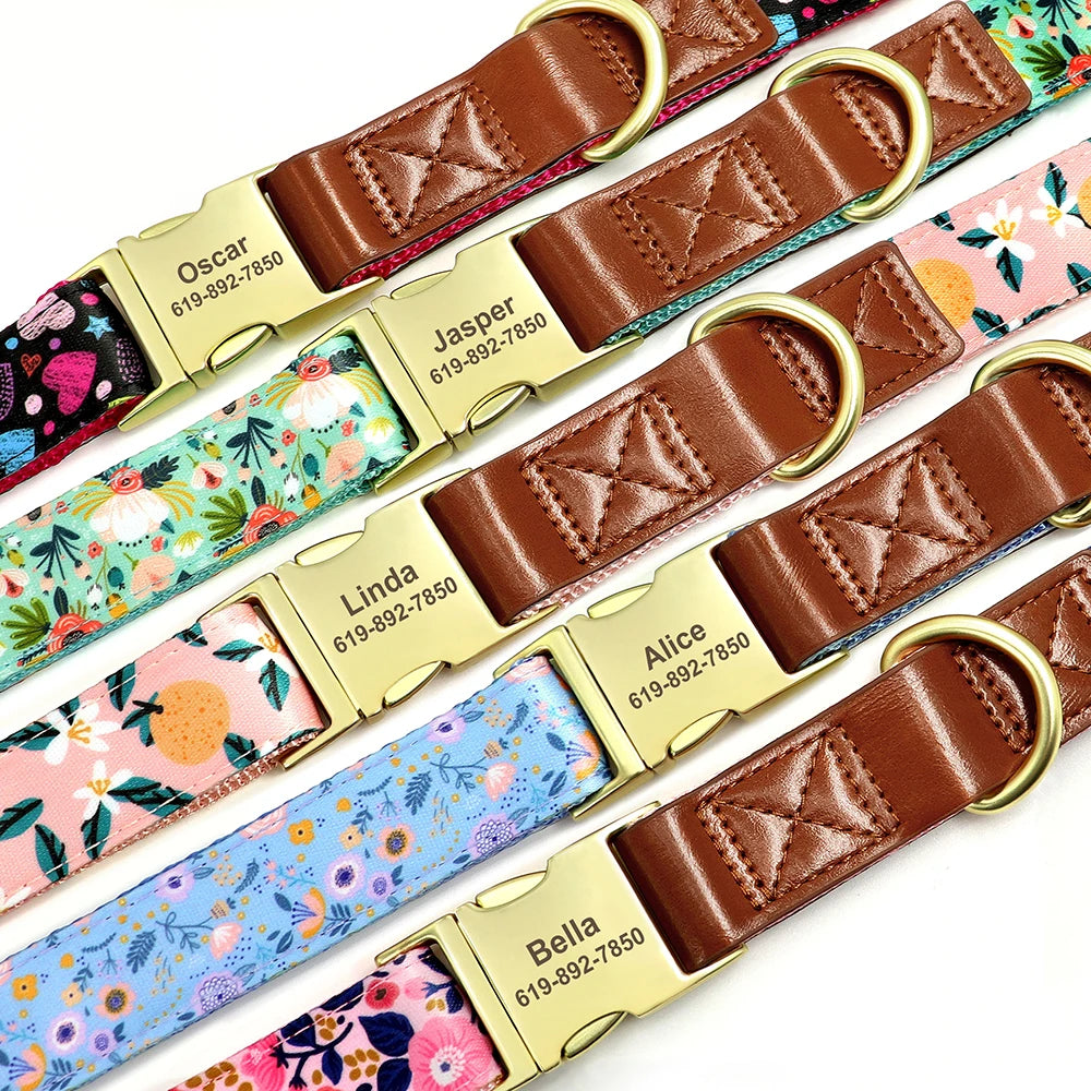 Mooie Gepersonaliseerde Halsband met Bloemenprint – Stijl en Veiligheid voor Jouw Hond