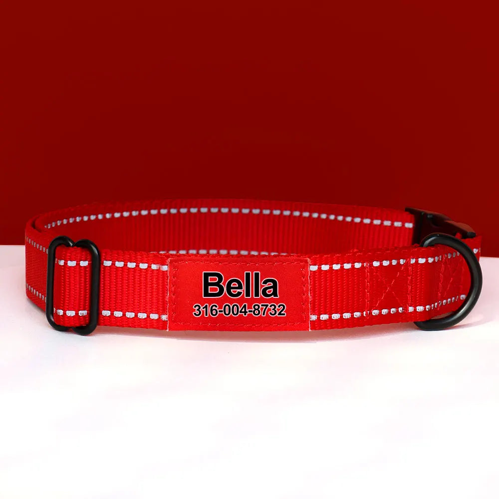 Hond Halsband Reflecterend – Verstelbare en Gepersonaliseerde Hondenhalsband met Naam in Opvallende Kleuren