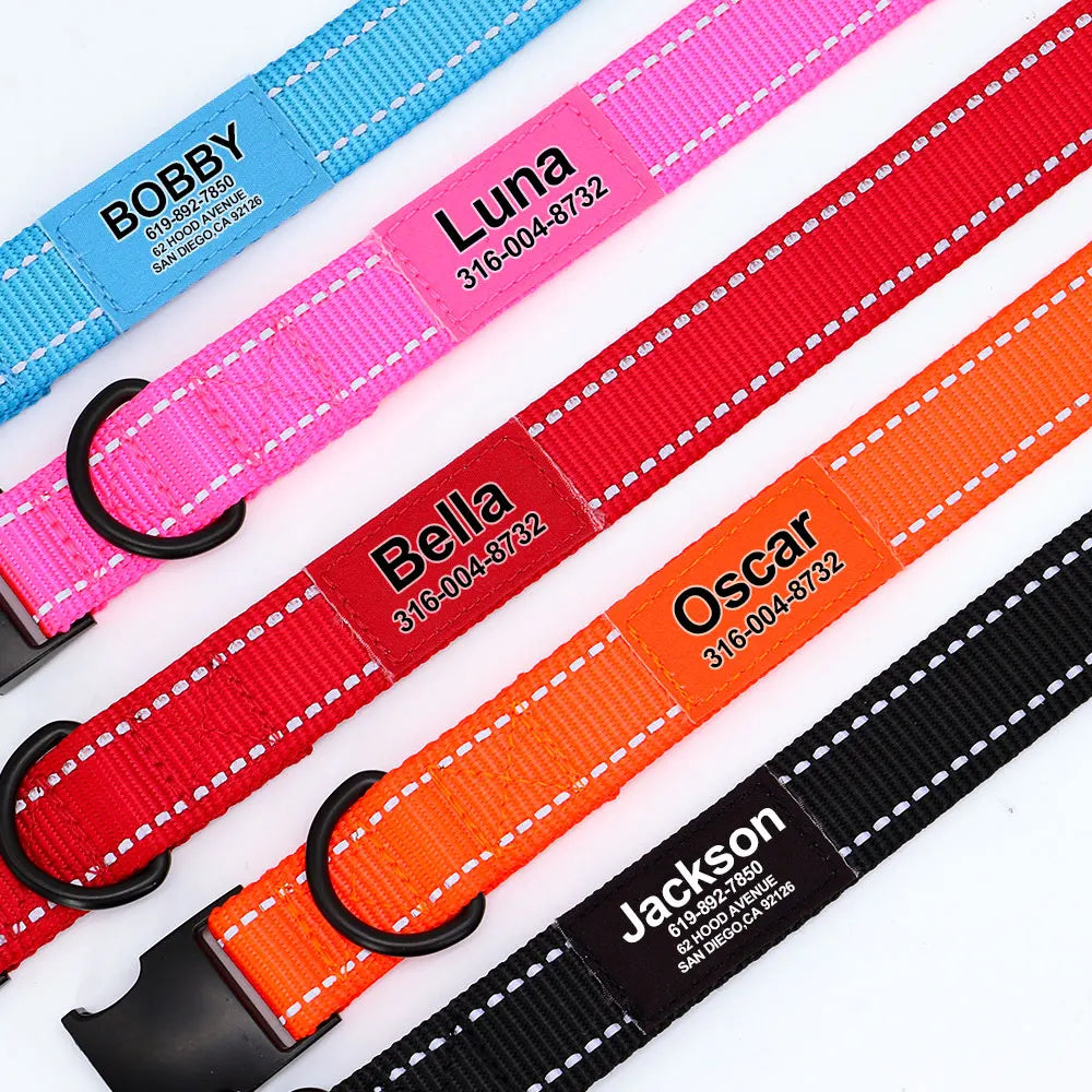 Hond Halsband Reflecterend – Verstelbare en Gepersonaliseerde Hondenhalsband met Naam in Opvallende Kleuren