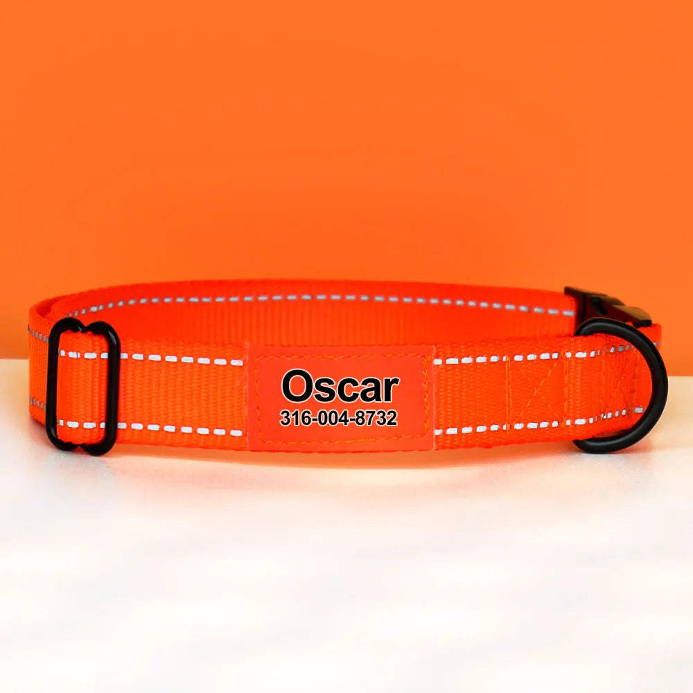 Hond Halsband Reflecterend – Verstelbare en Gepersonaliseerde Hondenhalsband met Naam in Opvallende Kleuren