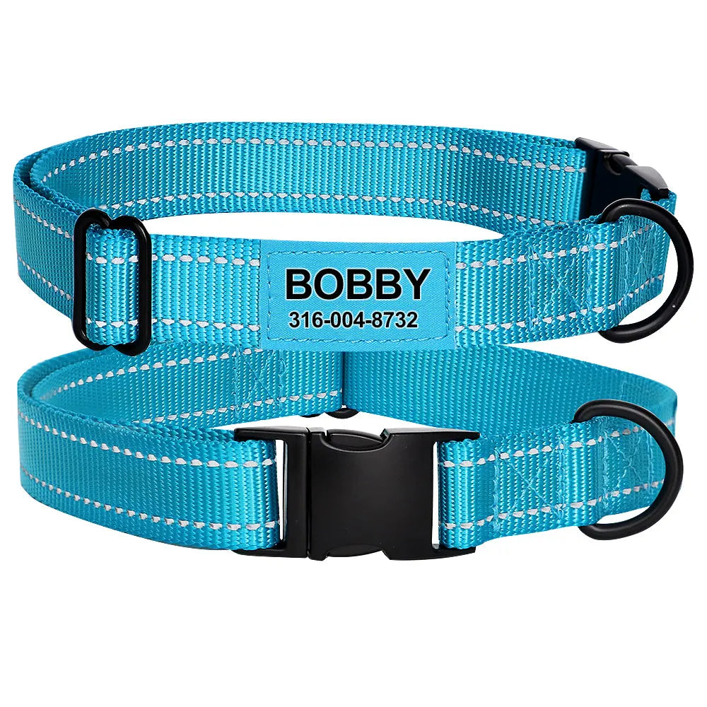 Hond Halsband Reflecterend – Verstelbare en Gepersonaliseerde Hondenhalsband met Naam in Opvallende Kleuren