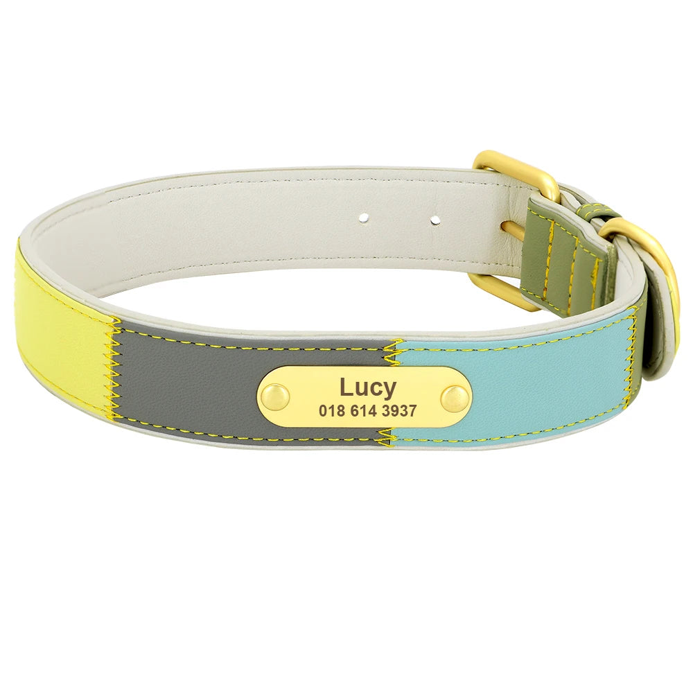 Hond Halsband Kleurrijk – Leren, Verstelbare en Gepersonaliseerde Hondenhalsband met Naam