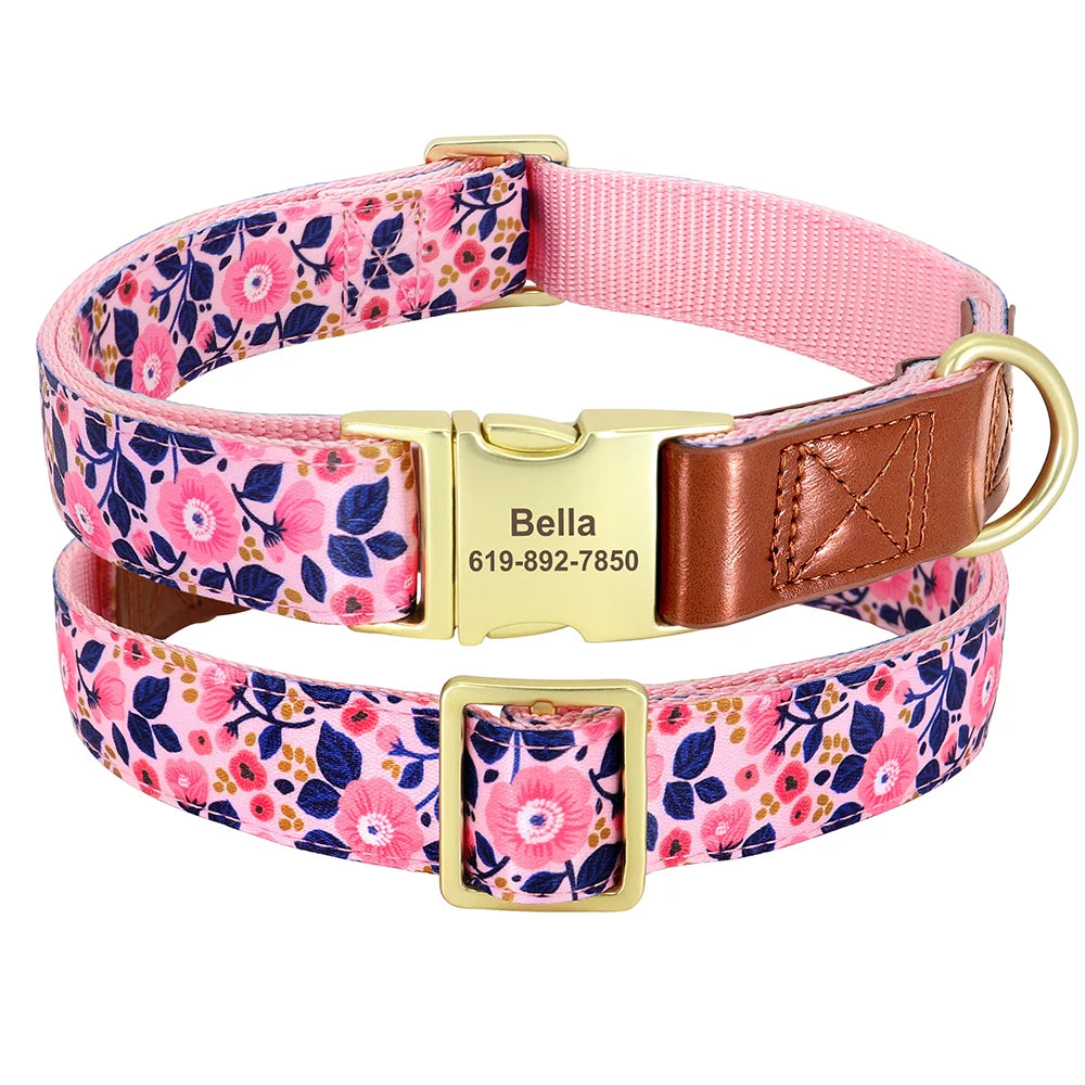 Mooie Gepersonaliseerde Halsband met Bloemenprint – Stijl en Veiligheid voor Jouw Hond