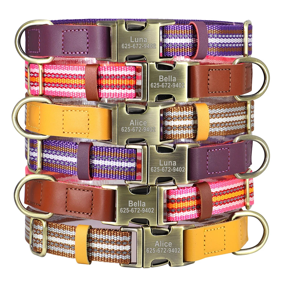 Hond Halsband Nylon Reflecterend – Gepersonaliseerde en Verstelbare Hondenhalsband met Naam
