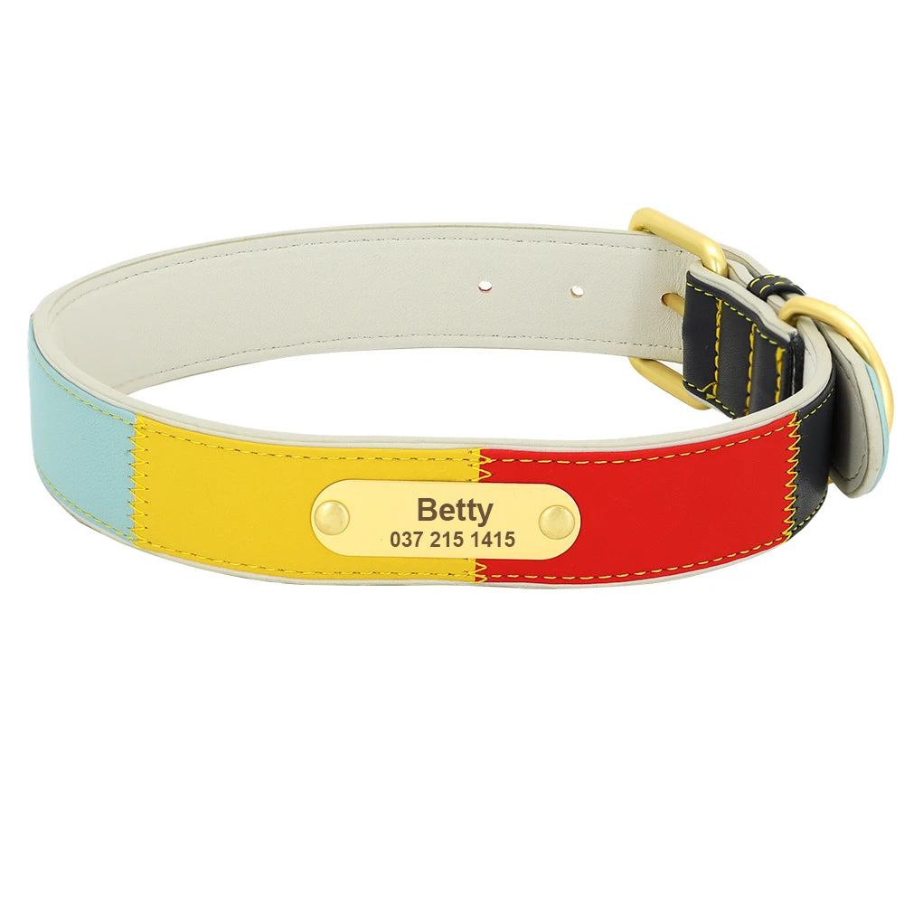 Hond Halsband Kleurrijk – Leren, Verstelbare en Gepersonaliseerde Hondenhalsband met Naam