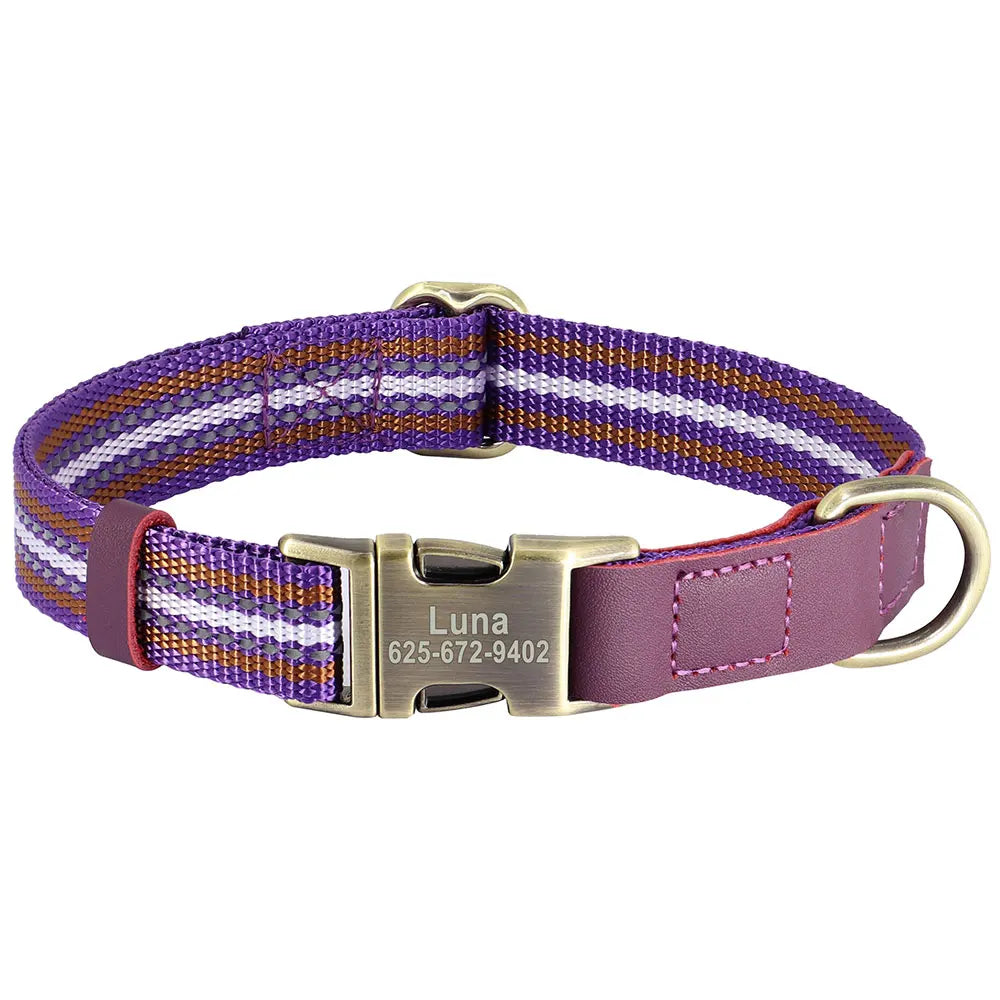 Hond Halsband Nylon Reflecterend – Gepersonaliseerde en Verstelbare Hondenhalsband met Naam