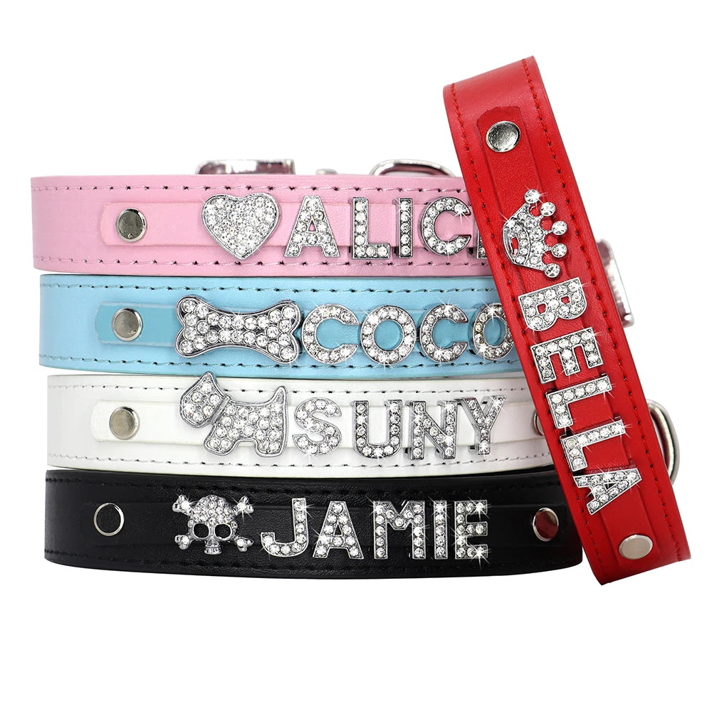Hond Halsband Zilver Gepersonaliseerd – Hondenhalsband met Naamletters, Charms en Glinsterende Details