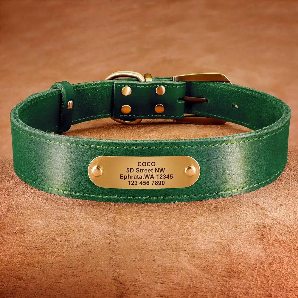 Hond Halsband Leer Gepersonaliseerd – Brede en Verstelbare Leren Hondenhalsband met Naam