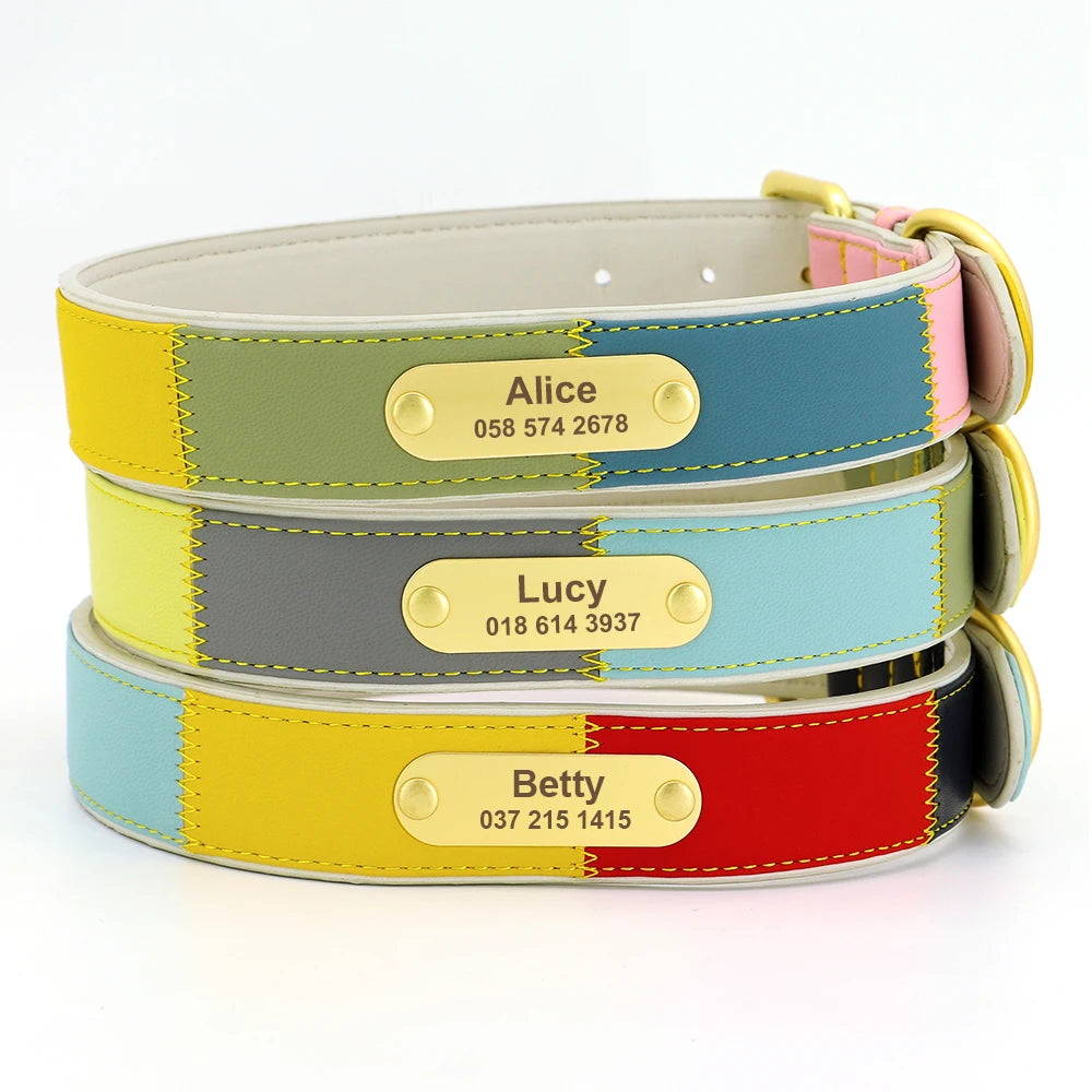 Hond Halsband Kleurrijk – Leren, Verstelbare en Gepersonaliseerde Hondenhalsband met Naam
