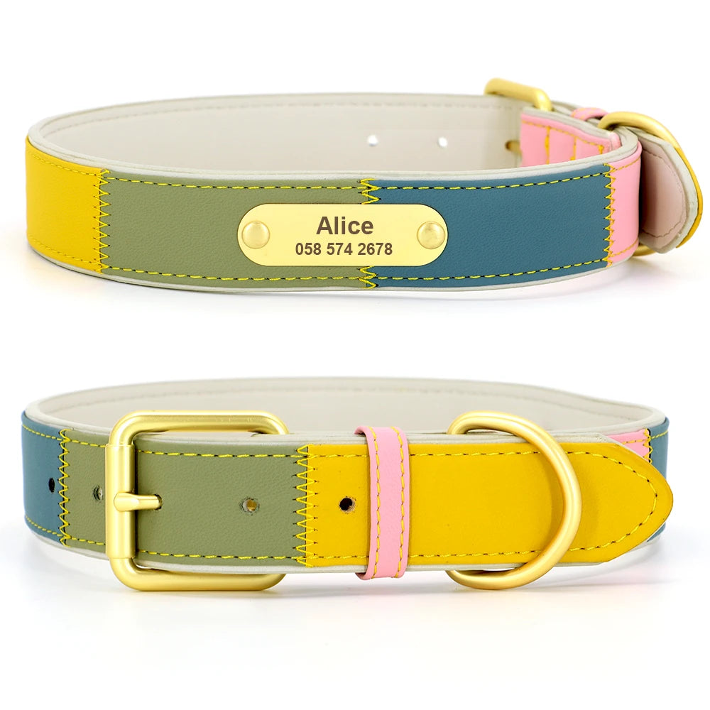 Hond Halsband Kleurrijk – Leren, Verstelbare en Gepersonaliseerde Hondenhalsband met Naam
