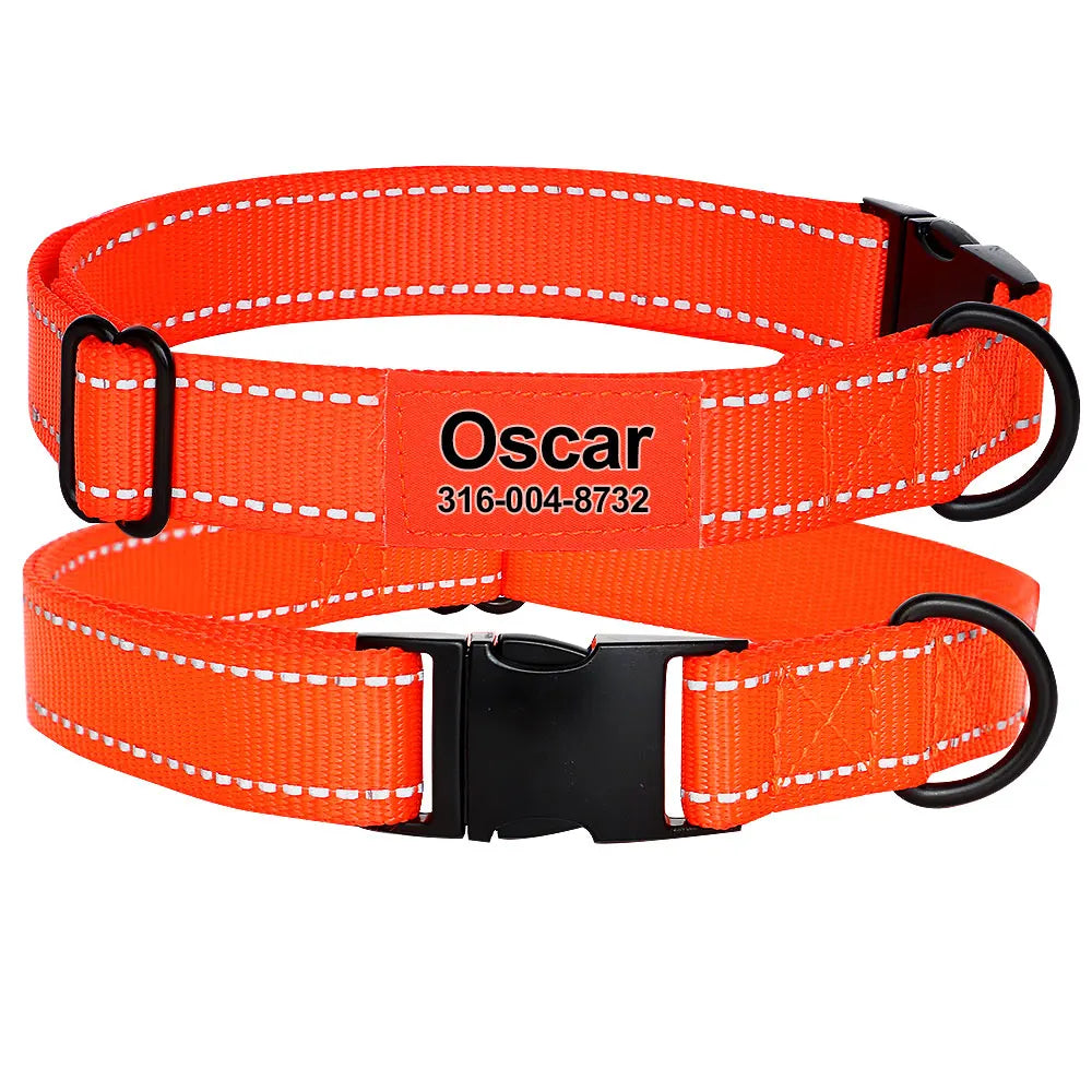 Hond Halsband Reflecterend – Verstelbare en Gepersonaliseerde Hondenhalsband met Naam in Opvallende Kleuren