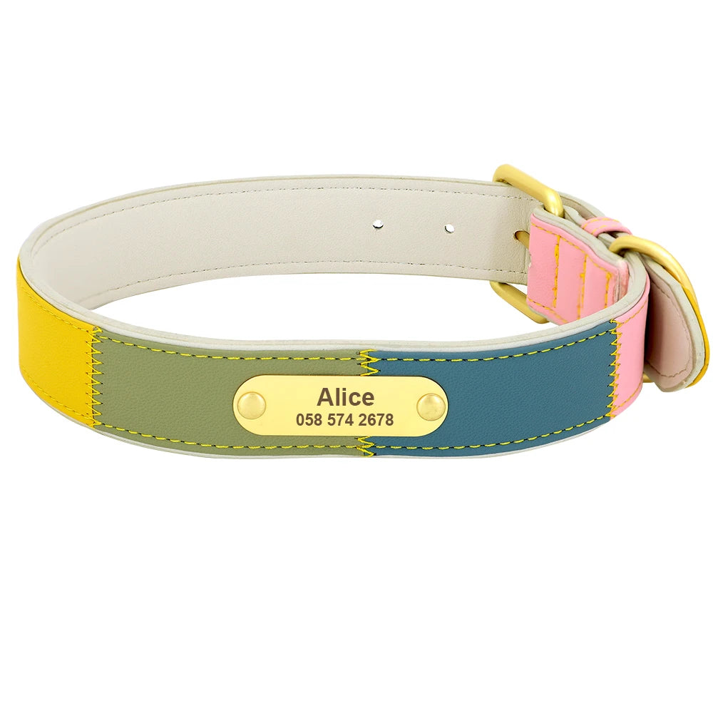 Hond Halsband Kleurrijk – Leren, Verstelbare en Gepersonaliseerde Hondenhalsband met Naam