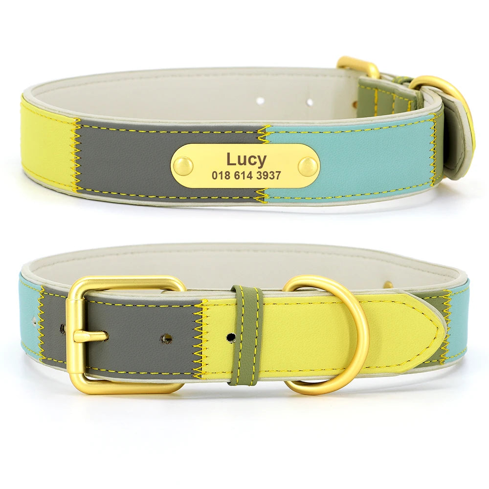 Hond Halsband Kleurrijk – Leren, Verstelbare en Gepersonaliseerde Hondenhalsband met Naam
