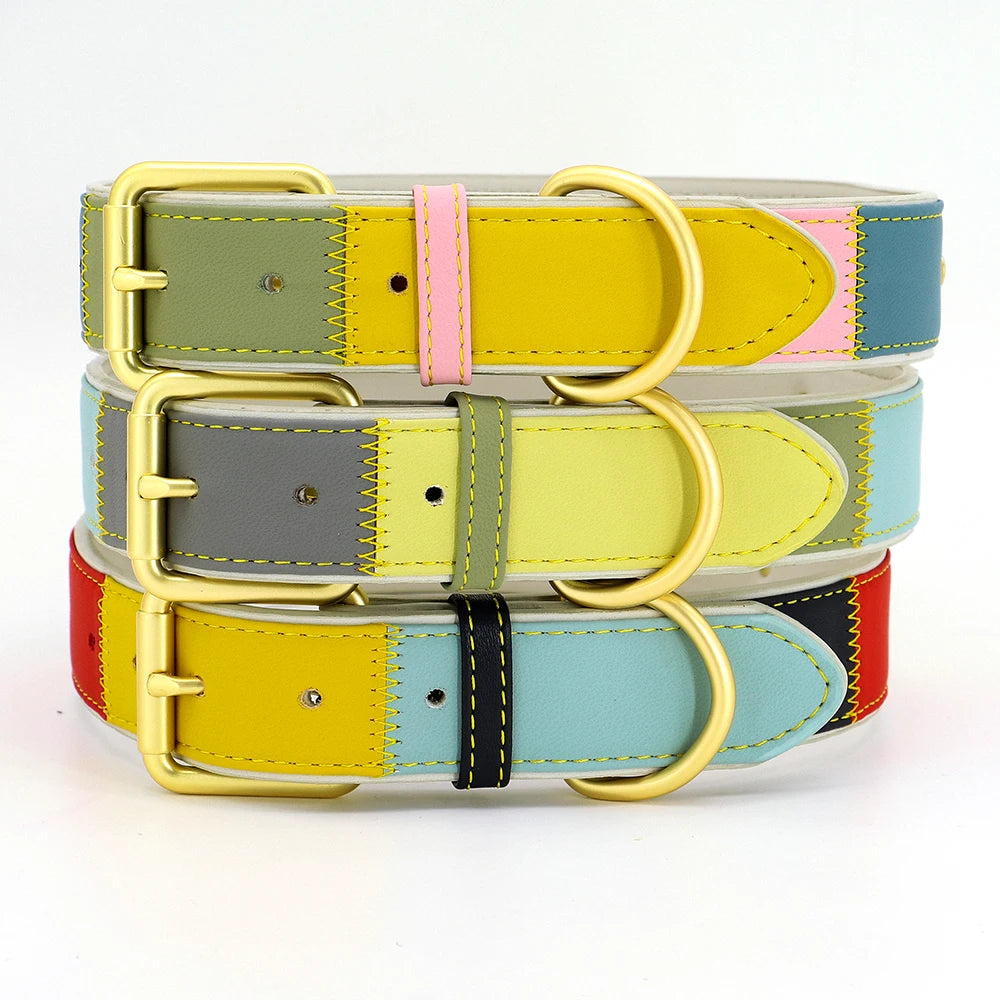 Hond Halsband Kleurrijk – Leren, Verstelbare en Gepersonaliseerde Hondenhalsband met Naam
