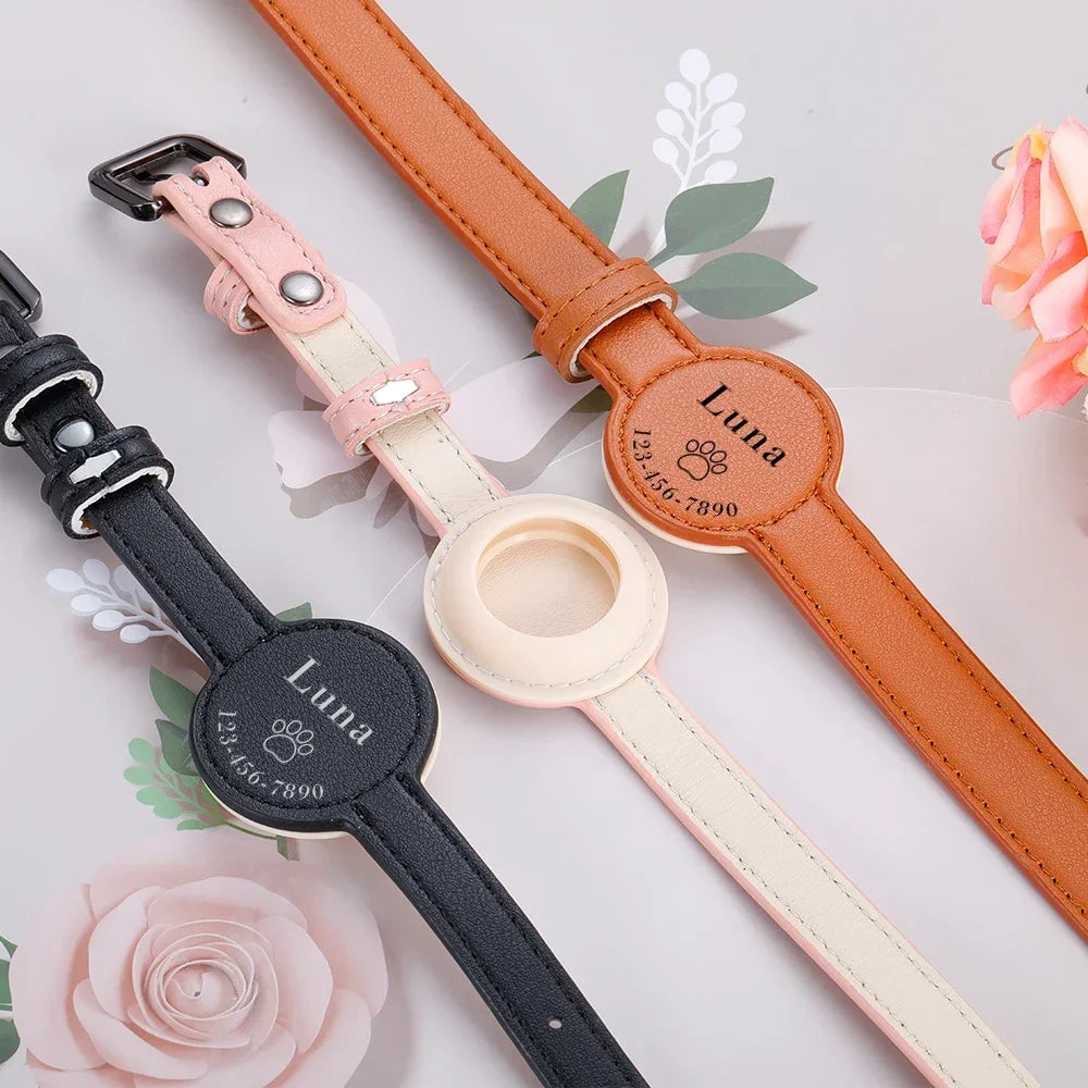 Hondenhalsband Gepersonaliseerd Leer voor AirTag – Veilig & Stijlvol