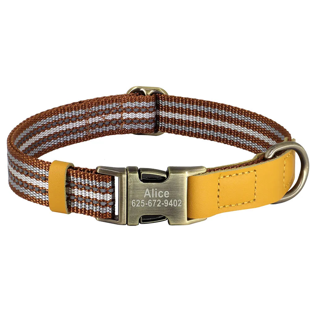 Hond Halsband Nylon Reflecterend – Gepersonaliseerde en Verstelbare Hondenhalsband met Naam